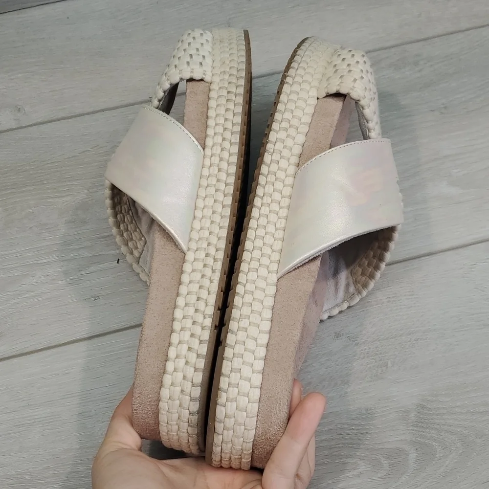 Toms Women Silver Iridescent Woven Trim Paloma  Platform Sandal shoes sz 9